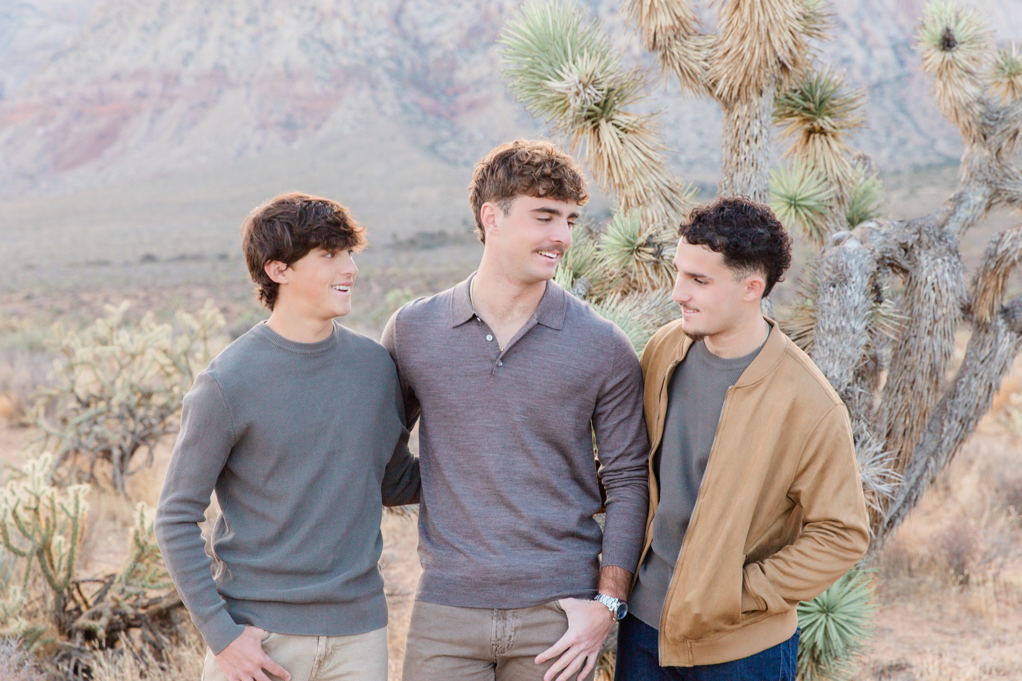Sons in earthy neutral tones at Red Rock Canyon