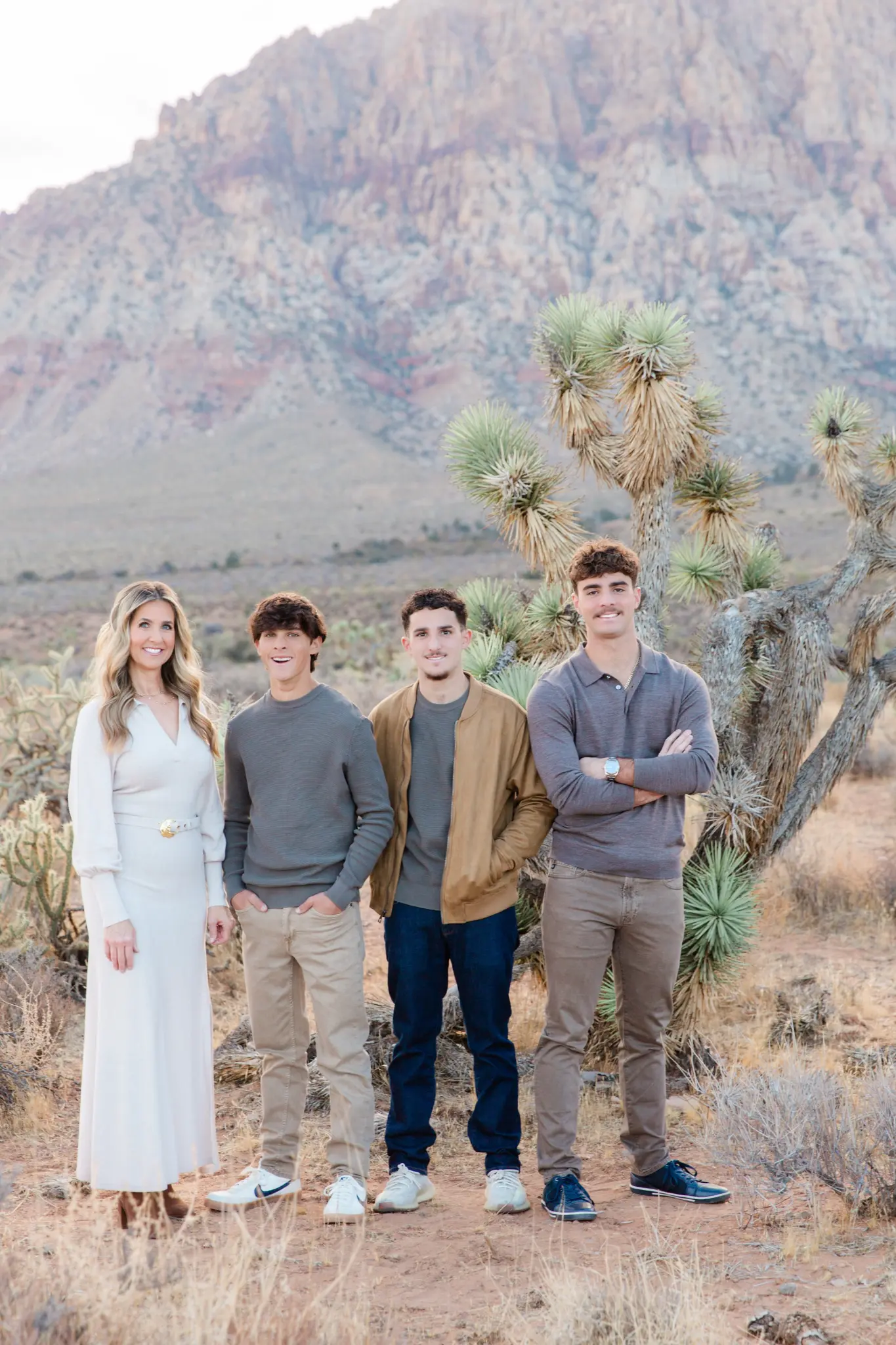 Mom in white maxi dress at Red Rock Canyon